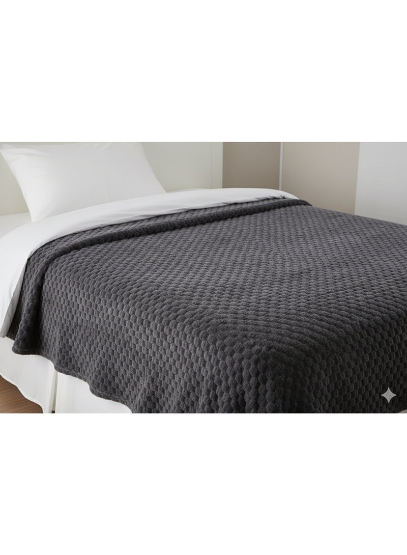 DORMICO Double Fleece Blanket - 200x240cm Ultra Soft Microfiber Bed Spread - Modern Popcorn Textured Design, Lightweight, Breathable & Warm for All Seasons (Dark Grey) - Image 2